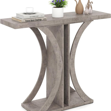 Dreamade 40" Narrow Console Table | T-Shaped Entryway Table with Open Storage Shelve