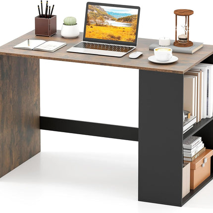 Dreamade 44 Inch Wooden Computer Desk with Bookshelf for Small Space