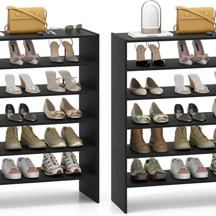 3-in-1 Shoe Rack, 5-Tier Shoe Organizer, Wood Storage Shelf for Shoes