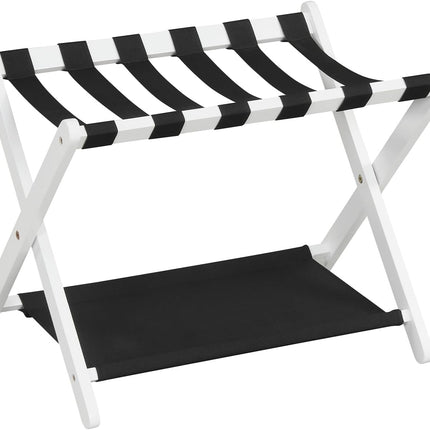 Dreamade Folding Luggage Rack | Solid Rubber Wood Suitcase Stand with Storage Shelves