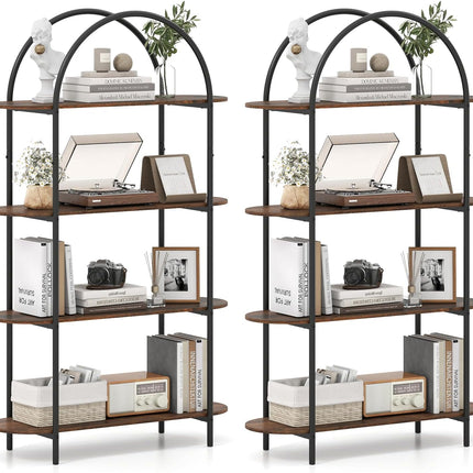Dreamade Arched Bookshelf 4-Tier Industrial Open Bookcase with Sturdy Metal Frame