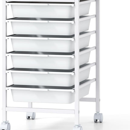 Dreamade 6-Drawer Rolling Storage Cart with Wooden Tabletop