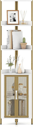 Dreamade 6-Tier Corner Shelf 67 Inches Tall Corner Bookshelf with Cabinet Industrial Bookcase