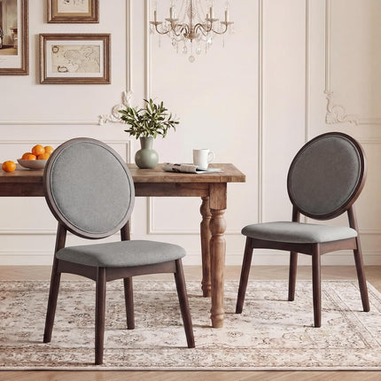 Dreamade Set of 2/4 Upholstered Linen Fabric Kitchen Side Chairs with Padded Seat