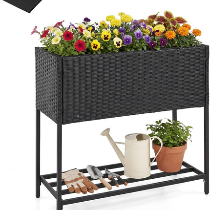 Dreamade Raised Garden Bed with Legs, Rattan Elevated Planter Box w/Storage Shelf