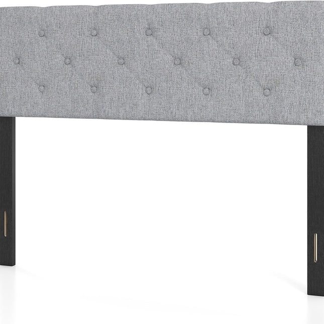 Dreamade Queen/Full Size Button Tufted Linen Fabric Head Board with Wood Support Legs