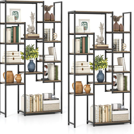 Dreamade 71" Geometric Bookshelf | Vintage Tall Bookcase w/ 12 Open Shelves