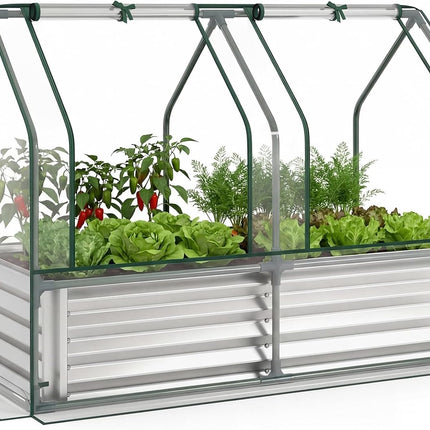 Dreamade 4x2x3 FT Galvanized Raised Garden Bed with Greenhouse Cover