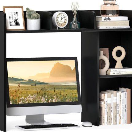 Dreamade Desktop Bookshelf, Wood Desk Hutch Organizer for 27 Inch Computer Monitor