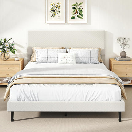 Dreamade Bed Frame | Velvet Upholstered Platform Bed w/Height Adjustable Chevron Headboard