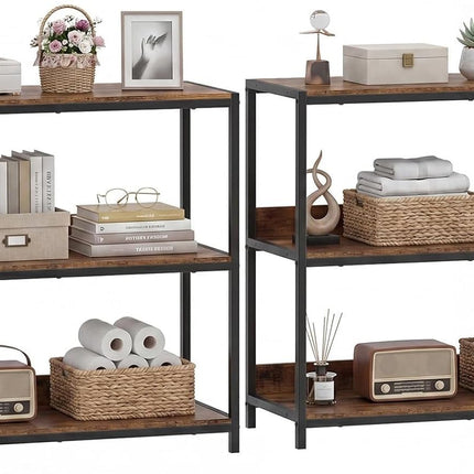 Dreamade Industrial 3-Tier Small Bookshelf with Wooden Shelves and Metal Frame