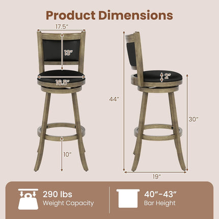 Dreamade Accent Wooden Swivel Back Counter Height Bar Stool, Fabric Upholstered Design