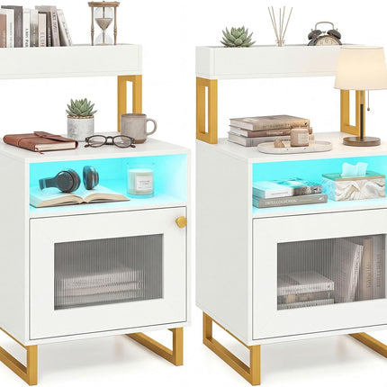 Dreamade Night Stand with LED Lights | Tall Sofa Side Couch End Table w/Top Tray (1/2)