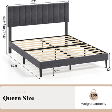 Dreamade Queen/Full/Twin Size Upholstered Bed Frame Platform Bed with Height Adjustable Vertical Channel Headboard