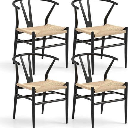 【侵权下架】Dreamade Metal Dining Chairs Set of 2/4 Mid-Century Weave Dining Room Chair w/Y-Shaped Backrest
