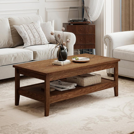 Dreamade Farmhouse Coffee Table Rustic Cocktail Center Table with Thickened Tabletop