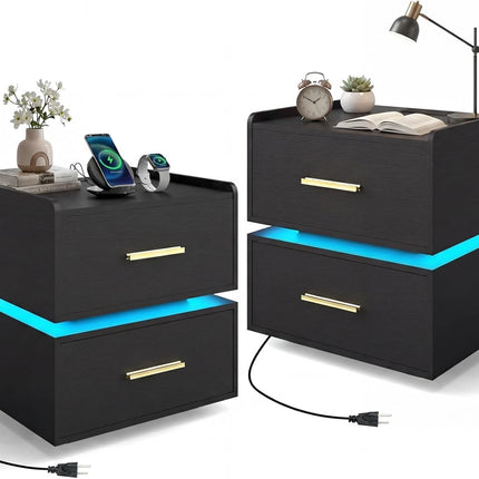Dreamade LED Night Stand with Charging Station & 2 Storage Drawers (1/2)