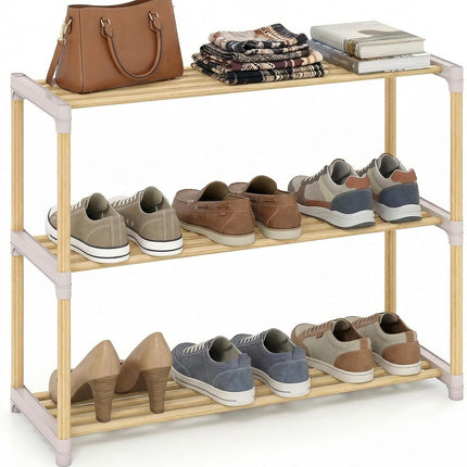 Dreamade 3/4-Tier Solid Wood Shoe Rack with Slatted Open Shelves