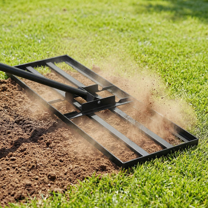 DREAMADE Lawn Leveler, Adjustable Lawn Leveling Rake w/ Steel Handle, Black