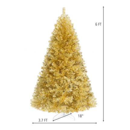 DREAMADE 6 FT Gold Tinsel Christmas Tree, Metallic Artificial Decoration