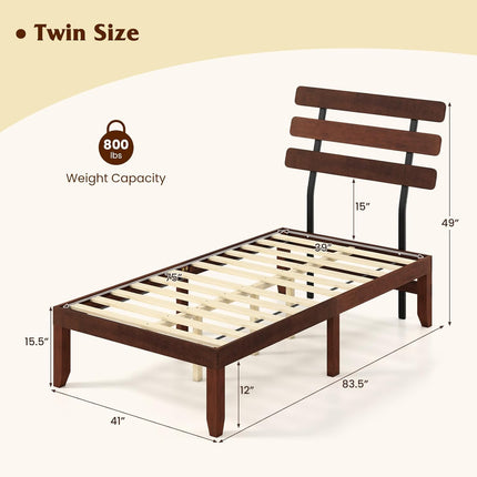 Dreamade Queen/Full/Twin Size Platform Bed with Retro Headboard Mid Century Modern Bed Frame with Wood Slat Support