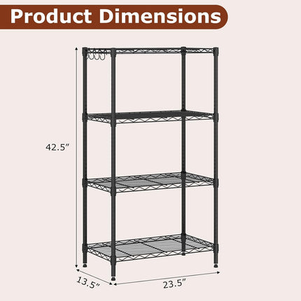 Dreamade Storage Shelves Adjustable Wire Shelf Rack w/4 Removable Hooks