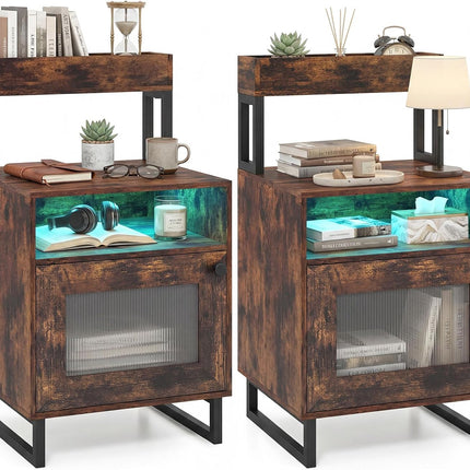 Dreamade Night Stand with LED Lights | Tall Sofa Side Couch End Table w/Top Tray (1/2)