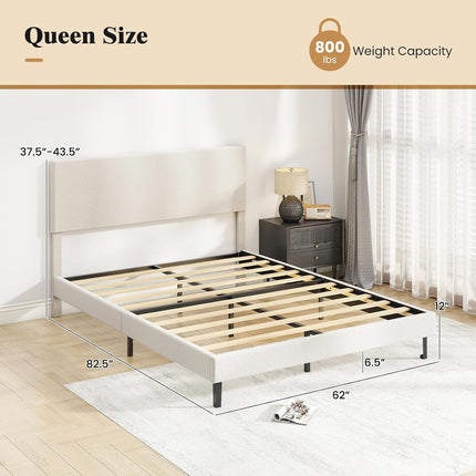 Dreamade Bed Frame | Velvet Upholstered Platform Bed w/Height Adjustable Chevron Headboard