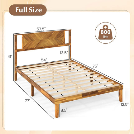 Dreamade Queen/Full/Twin Size Acacia Wood Platform Bed Frame Mid-Century Modern Bed Frame with Headboard