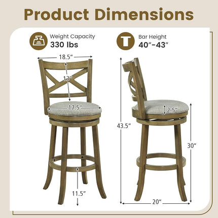 Dreamade Wood Swivel Bar Stools Set of 2/4 with Backrests and Wood Frame