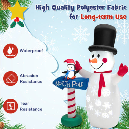 DREAMADE 6 FT Inflatable Snowman, Blow-up Christmas Decoration w/Penguin Guidepost