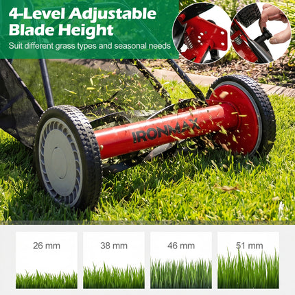DREAMADE Manual Reel Mower, 16" Push Reel Lawn Mower, Green