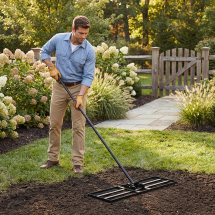 DREAMADE Lawn Leveler, Adjustable Lawn Leveling Rake w/ Steel Handle, Black