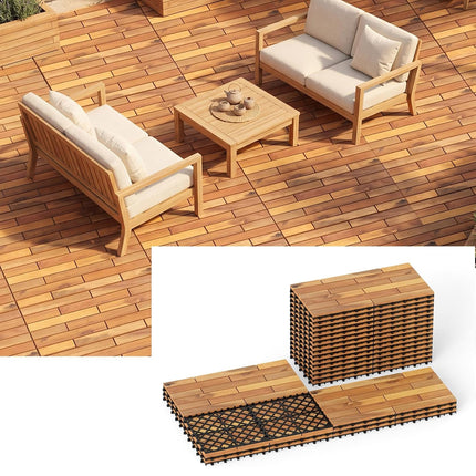 Dreamade 24" x 12" Acacia Wood Deck Tiles with Drainage Base