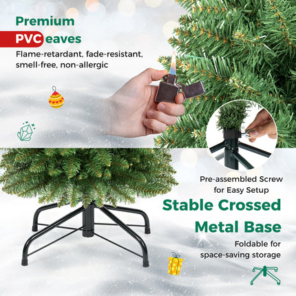 5ft Prelit Pencil Christmas Tree, Artificial Slim Xmas Tree with 150 Warm White LED Lights & 296 Full Branches