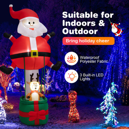 DREAMADE 8 FT Christmas Decoration, Inflatable Santa Claus on Air Balloon w/Reindeer
