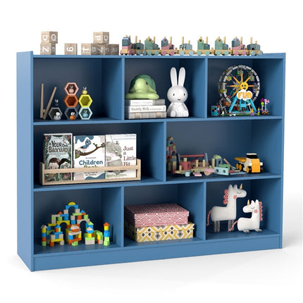 DREAMADE 8-Cube Storage Organizer, 3-Tier Wooden Cube Shelf, Blue