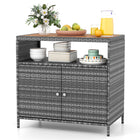 DREAMADE Outdoor Storage Cabinet, Wicker Patio Cabinet with Wood Top, Grey
