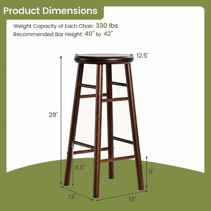 Dreamade 24 Inch Swivel Bar Stools Set of 2, Rubber Wood, Walnut | Round Bar Chairs w/Backless Design