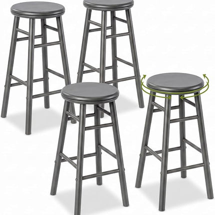 Dreamade 24 Inch Swivel Bar Stools Set of 2, Rubber Wood, Walnut | Round Bar Chairs w/Backless Design