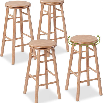 Dreamade 24 Inch Swivel Bar Stools Set of 2, Rubber Wood, Walnut | Round Bar Chairs w/Backless Design