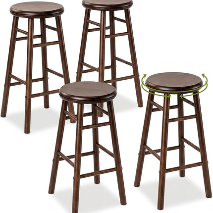 Dreamade 24 Inch Swivel Bar Stools Set of 2, Rubber Wood, Walnut | Round Bar Chairs w/Backless Design