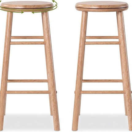 Dreamade 24 Inch Swivel Bar Stools Set of 2, Rubber Wood, Walnut | Round Bar Chairs w/Backless Design