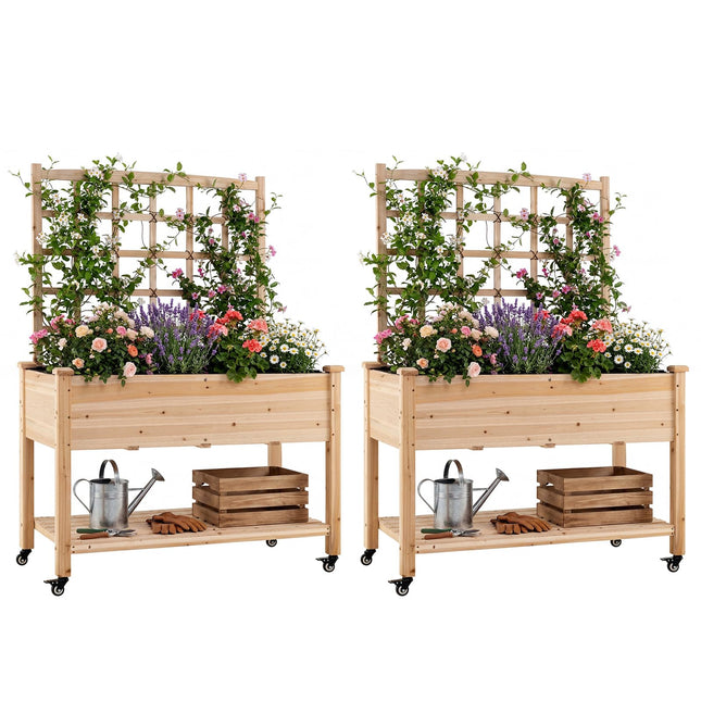 Dreamade 65'' Wooden Raised Garden Bed w/Trellis on Wheels ( 1/2 )