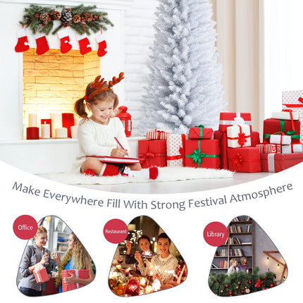5FT / 6FT / 7FT Pencil Christmas Tree, Artificial Slim White Christmas Tree - DreamadeUS
