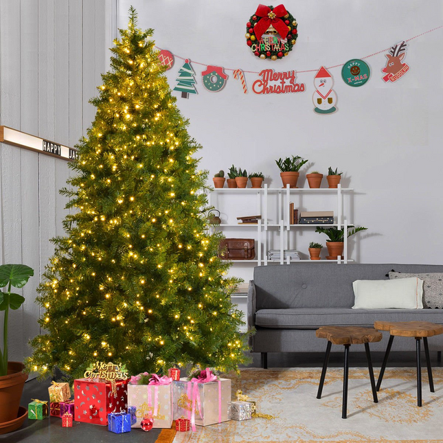 Dreamade Pre-lit Christmas Tree, 8FT Premium Hinged Spruce Tree - DreamadeUS