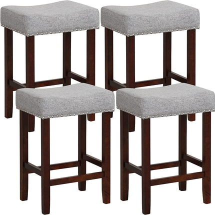 Dreamade 29.5" Bar Height Bar Stools Set of 4 - Backless Saddle Barstools with Nailhead Linen Foam Seat