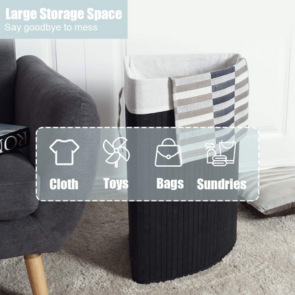 Dreamade Corner Laundry Hamper with Lid, Bamboo Laundry Basket with Removable Liner and Handle
