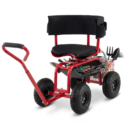 Dreamade Cushioned Rolling Garden Cart Scooter with Storage Basket and Tool Pouch