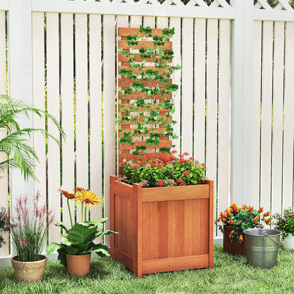 Dreamade Outdoor Wooden Raised Garden Bed with Trellis